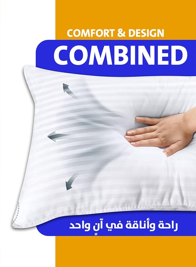 أسرار وسائد سرير فاخرة من الألياف الدقيقة بسمك 20 سم مع خطوط، حجم قياسي 1000 جرام، وسادة تبريد بجودة الفنادق لجميع أوضاع النوم - مثالية لمن ينامون على الجانب والظهر والمعدة، وسائد مخططة منفوشة للسرير، يمكن غسلها في الغسالة، مقاس 75 × 50 سم أبيض - 4 وسادة - Image 4